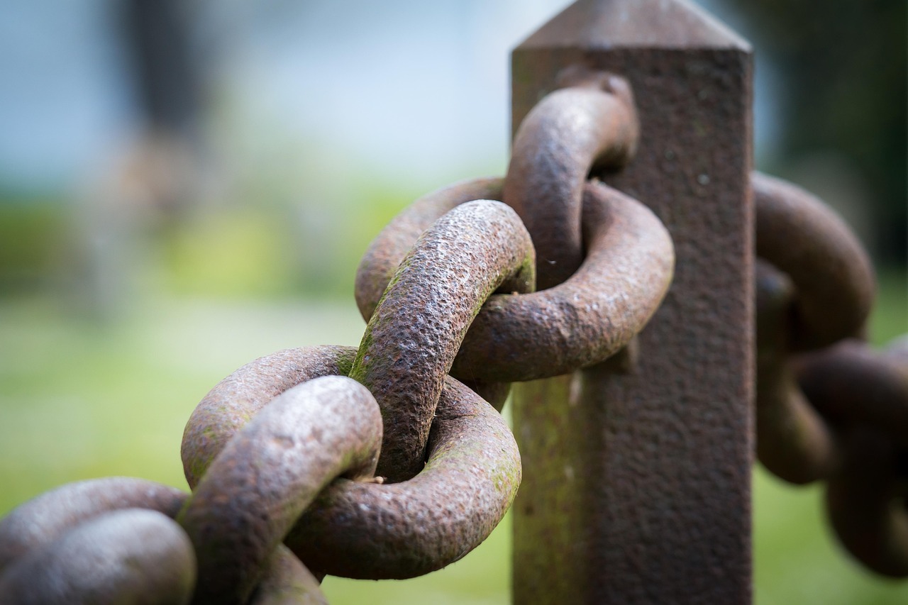 chain links, chain, iron, metal, connection, limbs, metal chain, post, metal posts, together, strong, power
